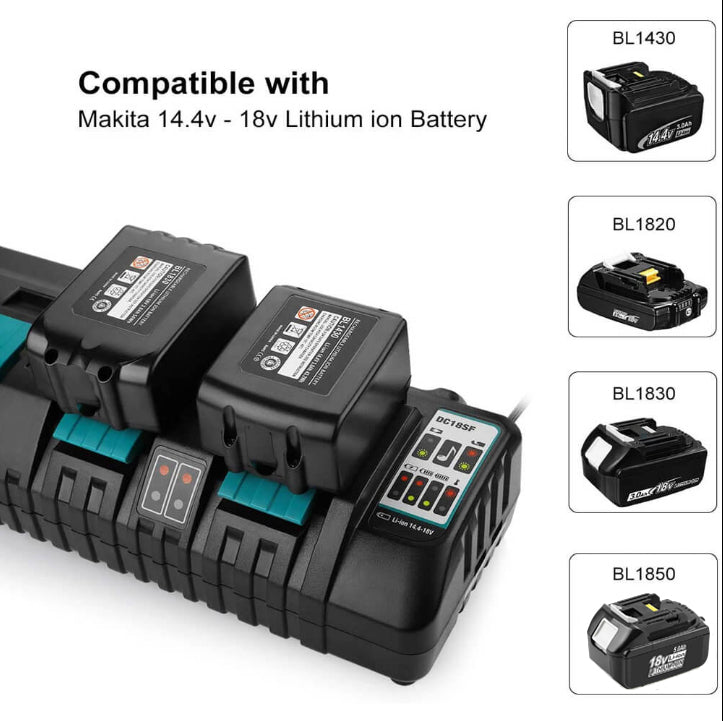YASI MFG pour Makita DC18RD Chargeur Double Chargeur Rapide et 2 Batteries  pour Makita BL1850B BL1830 DC18RA DC18RC DC18RD [Chargeur 7,2 V-18 V Li-ion  avec BL1850 18 V 5 Ah Li-ion] 