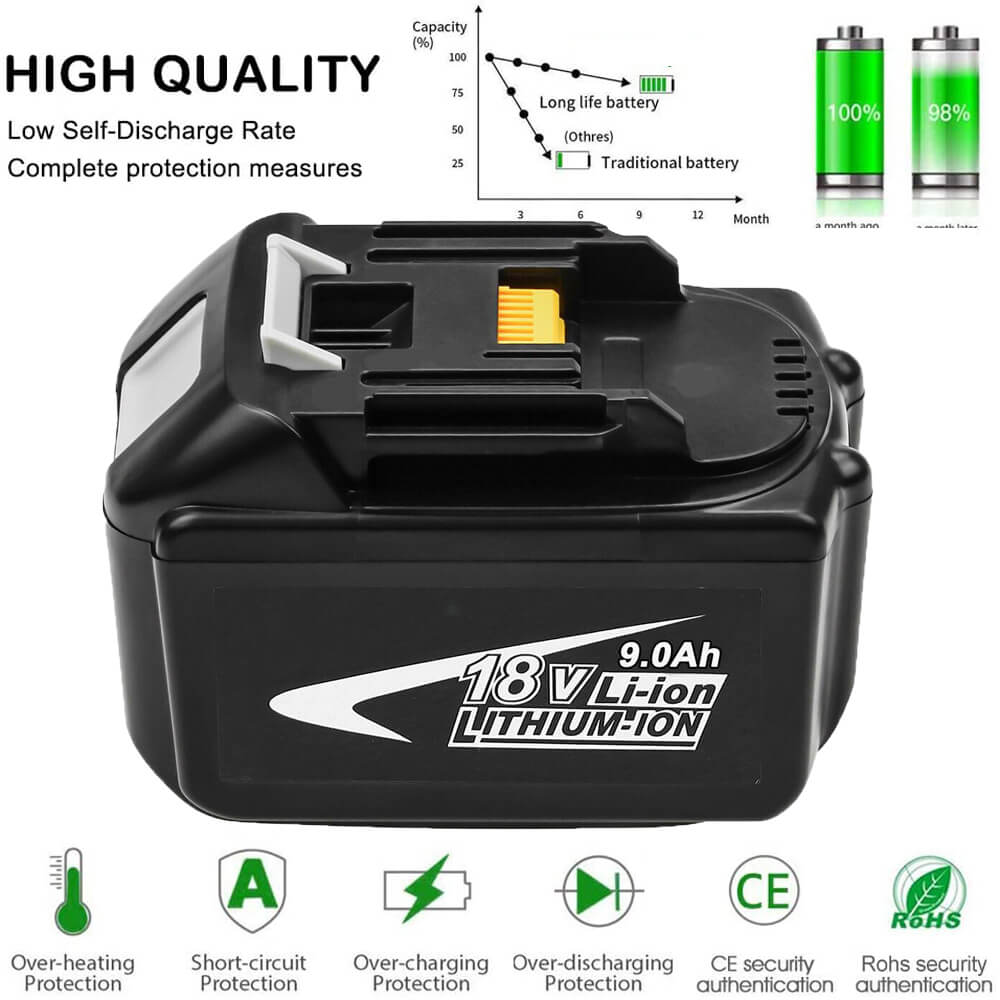 18V 9AH BL1890B replacement battery for Makita with LED 6 pieces/compatible  with Makita 18V BL1830B BL1860B BL1820 LXT-400