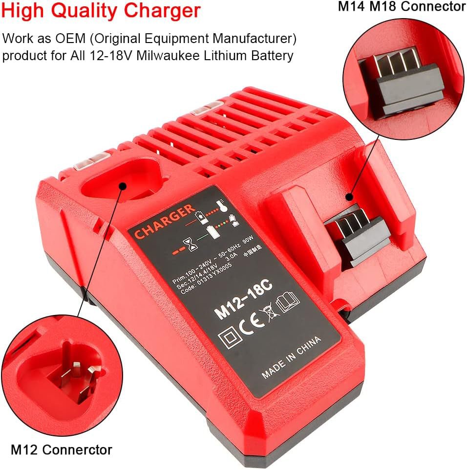 Chargeur 12v +18v pour batteries Milwaukee M12-18C