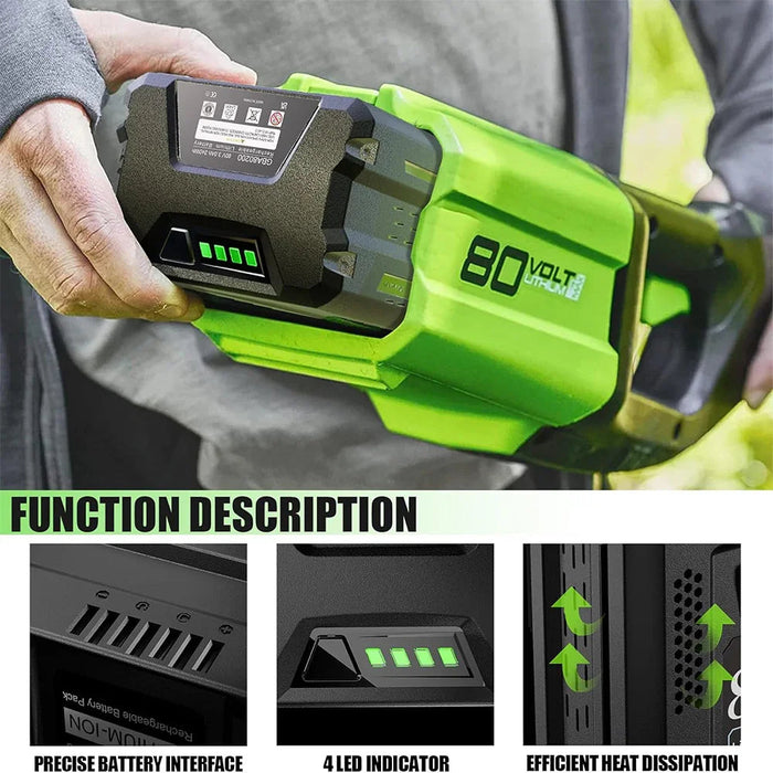 For Greenworks 80V 5.5Ah Battery Max GBA80200 compatible with Greenworks 80V Cordless Power Tools GCH8040 - Triple-Batteries