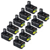 10 STÜCK 18V 6Ah Ersatzakku für Ryobi Lithium P102 P103 P105 P107 P108 P109 Ryobi ONE+ Cordless Tool - Dasbatteries