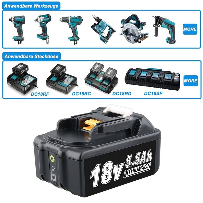 18V 5.5Ah BL1850B Ersatzakku für Makita mit LED 2 - Stück/Kompatibel mit Makita 18V BL1830B BL1860B BL1820 LXT - 400 - Dasbatteries