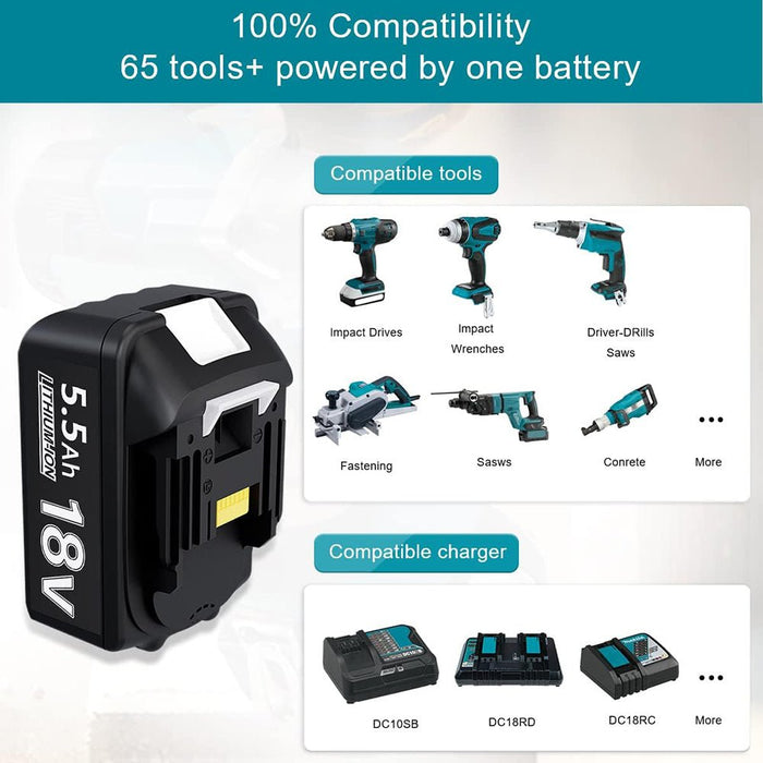 18V 5.5Ah BL1850B Ersatzakku für Makita mit LED 2 - Stück/Kompatibel mit Makita 18V BL1830B BL1860B BL1820 LXT - 400 - Dasbatteries