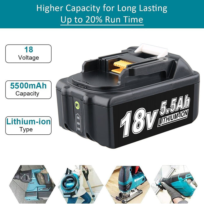 18V 5.5Ah BL1850B Ersatzakku für Makita mit LED/Kompatibel mit Makita 18V BL1830B BL1860B BL1820 LXT - 400 - Dasbatteries