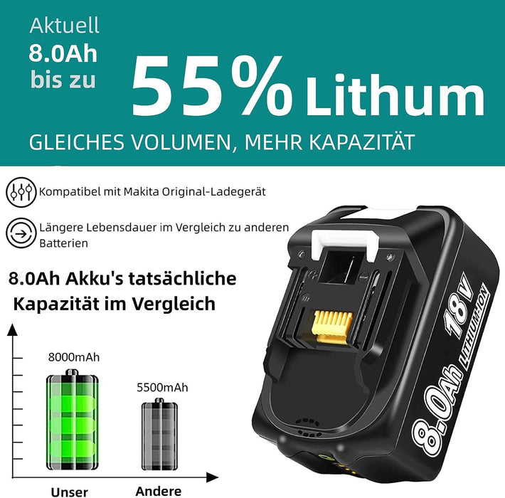 18V 8Ah BL1860 Ersatzakku für Makita 10 - Stück/Kompatibel mit Makita 18V BL1830B BL1860B BL1820 LXT - 400 - Dasbatteries