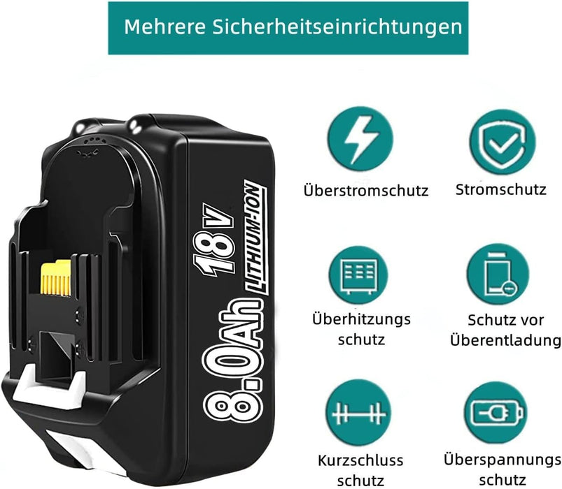 18V 8Ah BL1860 Ersatzakku für Makita 6 - Stück/Kompatibel mit Makita 18V BL1830B BL1860B BL1820 LXT - 400 - Dasbatteries