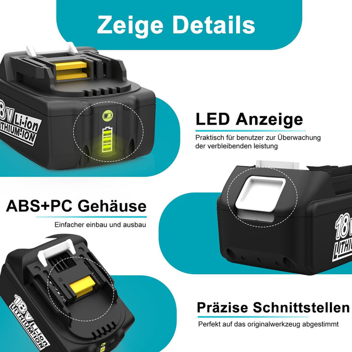 18V 8Ah BL1860B Ersatzakku für Makita mit LED 3 - Stück/Kompatibel mit Makita 18V BL1830B BL1860B BL1820 LXT - 400 - Dasbatteries