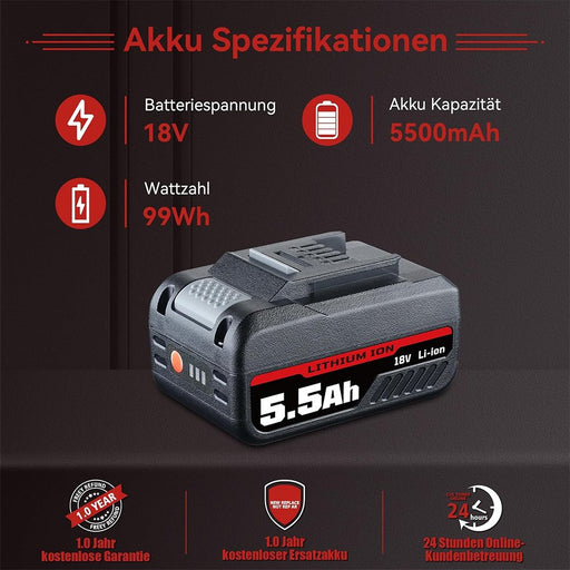 2 Stück HSL1810 18V 5.5Ah Akku Ersatz für Einhell Power X - Change Li - ion Akku Kompatibel mit allen Einhell 18V Werkzeugakkus mit LED Anzeige - Dasbatteries