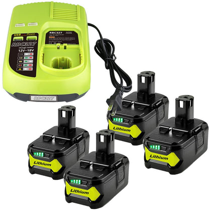 4 18V 5Ah Ersatzakku für Ryobi Lithium ONE+ Cordless Tool+3A 12V - 18V Ersatz Ladegerät für Ryobi ONE+ P108 P107 P104 P105 P102 P103 Werkzeuge Akku - Dasbatteries