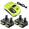 4 18V 6Ah Ersatzakku für Ryobi Lithium ONE+ Cordless Tool+3A 12V - 18V Ersatz Ladegerät für Ryobi ONE+ P108 P107 P104 P105 P102 P103 Werkzeuge Akku - Dasbatteries