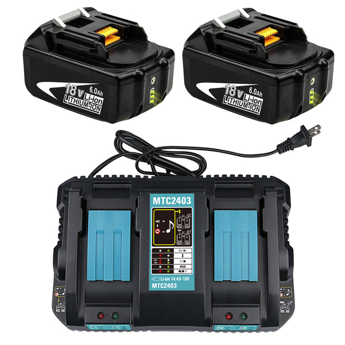 BL1860 6AH & Dual Port Laderät Starter Pack / Remplacement Charter pour Makita 18V Charger de batterie DC18rd Makita 18V LXT Lithium-ion Battery