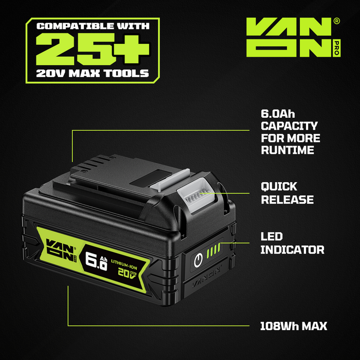 Für Black and Decker 20V Max LBXR20 Akku 6Ah Ersatz-VANON PRO