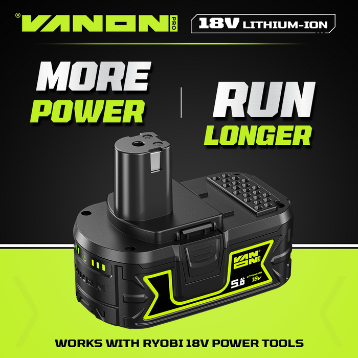 For Ryobi 18V P108 Battery 5Ah Replacement - VANON PRO