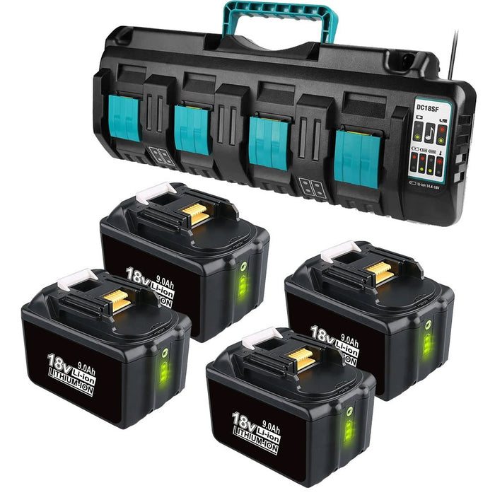 Abverkauf | BL1890B 9Ah & 4 - Port 18V Lithium - Ionen - Ladegerät für Makita DC18SF 14,4V - 18V Lithiumbatterie BL1890B BL1860 BL1850B BL1430 - Dasbatteries