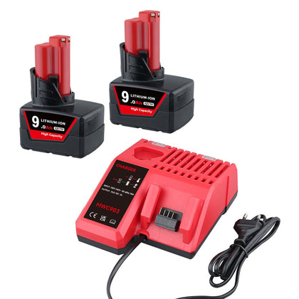 Für Milwaukee 12V 9.0Ah Li - ion Akku Ersate X2 UND Für Milwaukee Batterieladegerät 12V - 18V - Dasbatteries