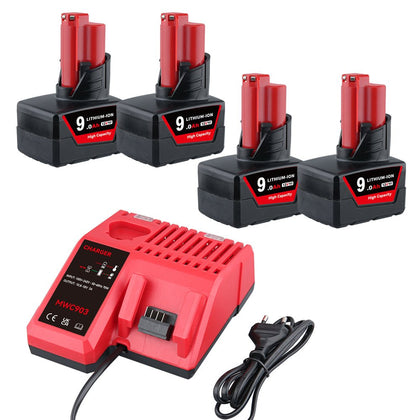 Für Milwaukee 12V 9.0Ah Li - ion Akku Ersate X4 UND Für Milwaukee Batterieladegerät 12V - 18V - Dasbatteries