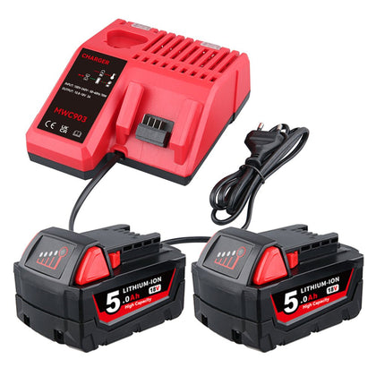 Für Milwaukee 18V 5.0Ah Akku Ersatz | Li - ion Akku 2 Stück + Für Milwaukee Batterieladegerät 12V - 18V | M 12 - 18C Ladegerät ersetzen - Dasbatteries