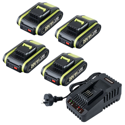 Für Worx WA3520 WA3575 20V Max 3.8Ah Lithium Batterie X4 UND Für Worx WA3880 18V (20V MAX) schnelladegerät 1 stunde Ladegerät - Dasbatteries