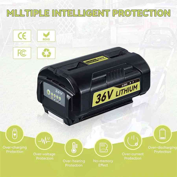 Für Ryobi 36V Akku 8.0Ah Ersatz | OP3626 Lithium-Ionen-Akku mit LED-Anzeige