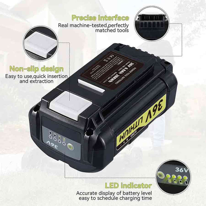 Für Ryobi 36V Akku 8.0Ah Ersatz | OP3626 Lithium-Ionen-Akku mit LED-Anzeige