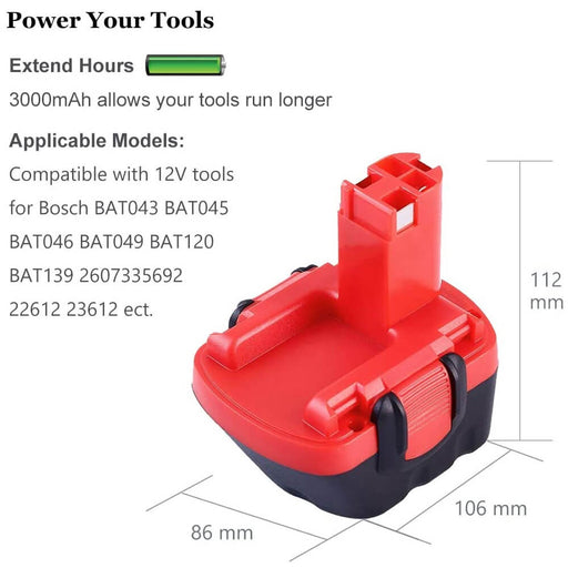 12V 4.6Ah Für BAT043 BOSCH NI-MH Akku Ersatz - Dasbatteries