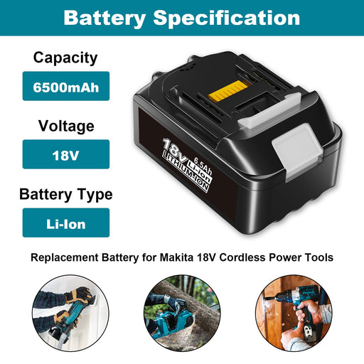 18V 6.5Ah BL1860B Ersatzakku für Makita mit LED/Kompatibel mit Makita 18V BL1830B BL1860B BL1820 LXT-400 - Dasbatteries