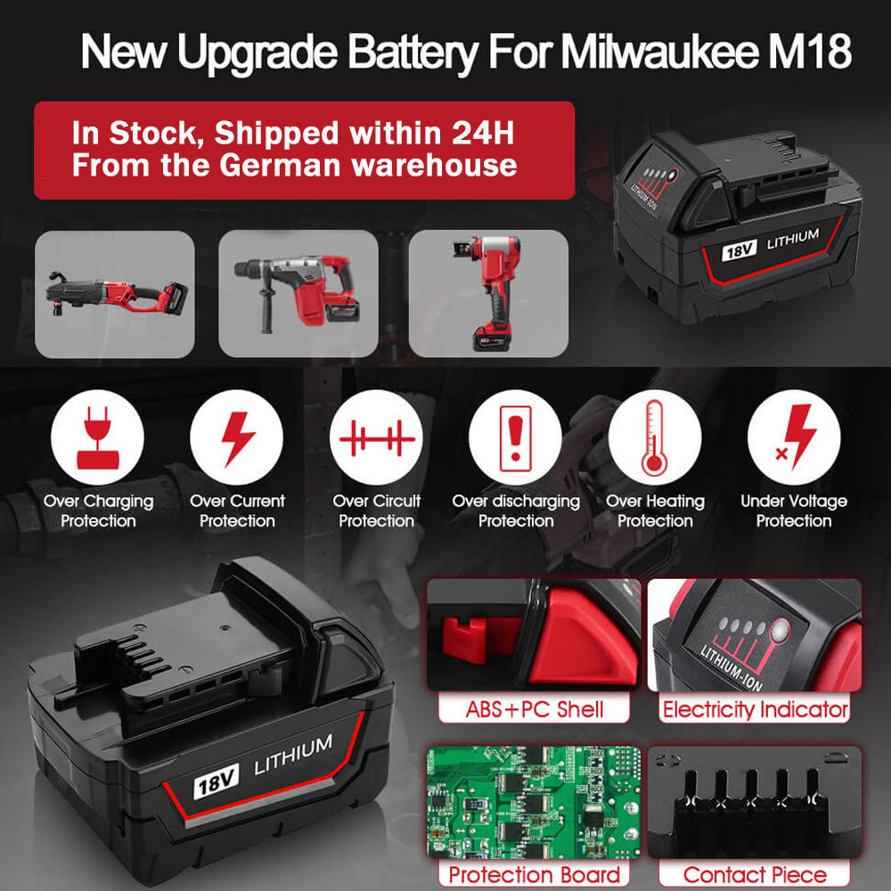 18V 7.0Ah Für Milwaukee Li-ion Akku Ersate X4 UND Für Milwaukee Batterieladegerät 12V-18V - Dasbatteries