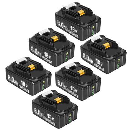 18V 8Ah BL1860B Ersatzakku für Makita mit LED 6-Stück/Kompatibel mit Makita 18V BL1830B BL1860B BL1820 LXT-400 - Dasbatteries