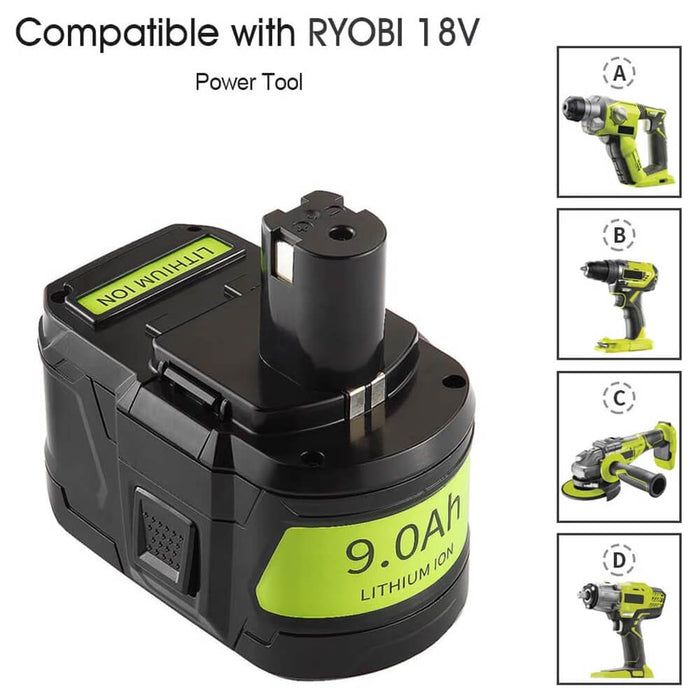 2 STÜCK 18V 9Ah Ersatzakku für Ryobi Lithium P102 P103 P105 P107 P108 P109 Ryobi ONE+ Cordless Tool - Dasbatteries