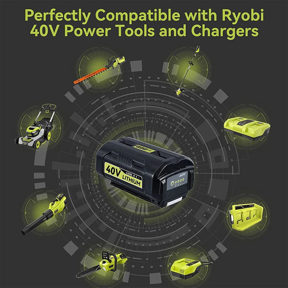 2 STÜCK Für Ryobi 40V Akku 6.0Ah Ersatz | OP4026 Lithium-Ionen-Akku mit LED-Anzeige - Dasbatteries