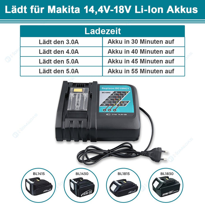 2BL1850B für Makita + DC18RC 3.0Ah Ladegerät 14.4V-18V Li-ion akku Ladegeräte - Dasbatteries