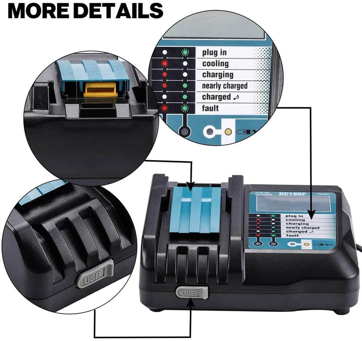 2BL1860 6.5A+DC18RF 3.5A Li-Ion Ersatz Ladegerät für Makita 14.4V-18V akku Ladegeräte - Dasbatteries