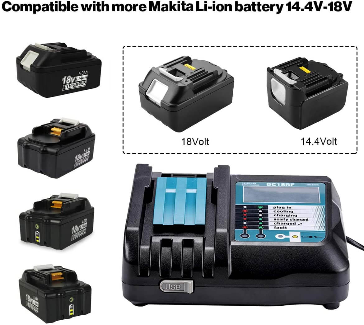 CELLONIC® Mini Chargeur Makita 14.4V-18V 3A - Chargeur de Batterie Makita  Lithium Li Ion pour tournevis électrique, Remplacement de DC18RCT, DC18RC