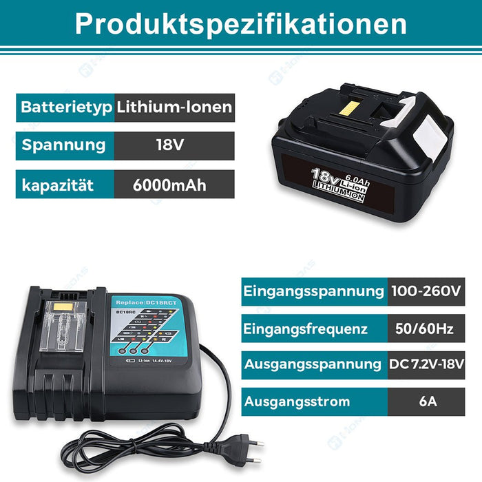 2BL1860+ DC18RC 3.0Ah Ladegerät für Makita 14.4V-18V Li-ion akku Ladegeräte - Dasbatteries