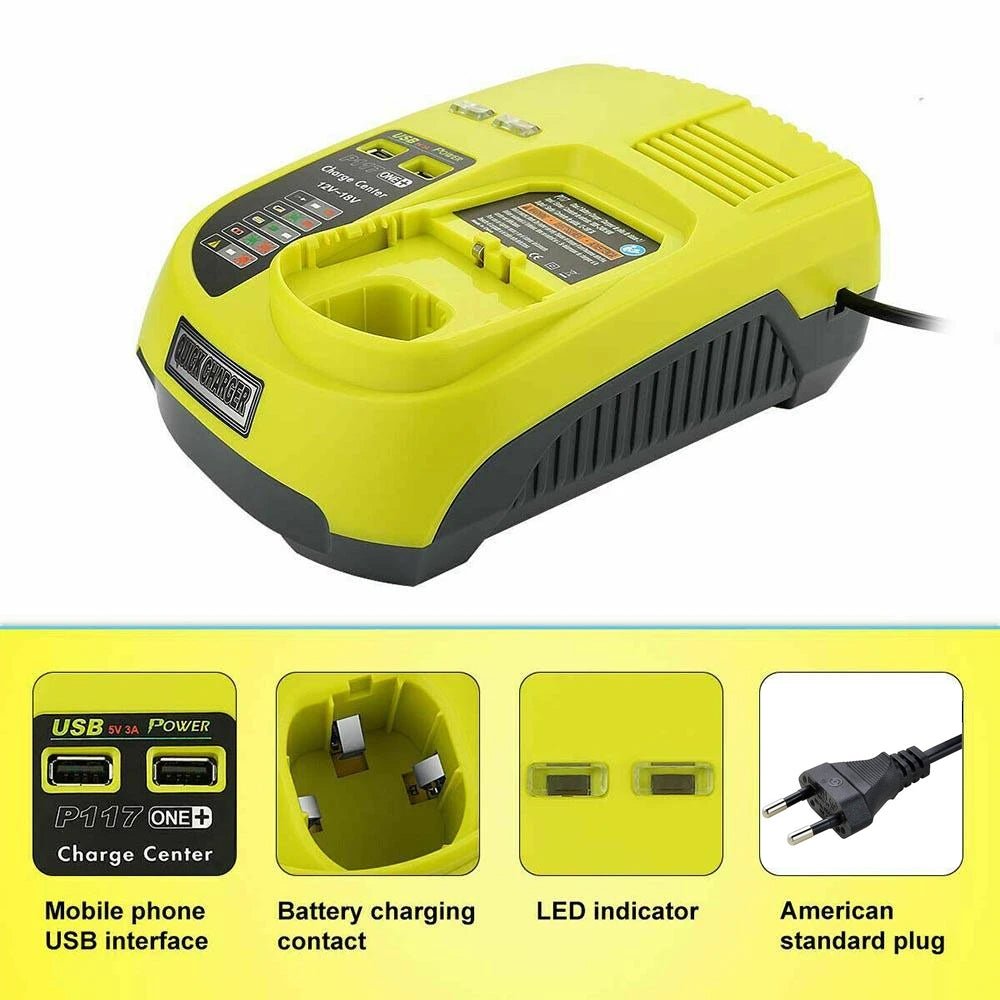 Chargeur de remplacement 3A 12V-18V pour Ryobi One + P108 P107 P104 P102  P103 Batterie d'outils – Dasbatteries