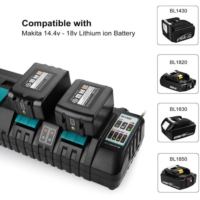 4-Port 18V Lithium-Ionen-Ladegerät DC18SF für Makita 14,4V-18V Lithiumbatterie BL1890B BL1860 BL1850B BL1430 - Dasbatteries