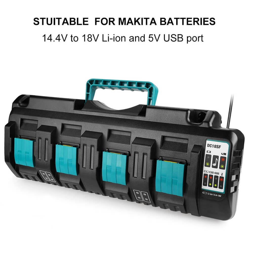 4-Port 18V Lithium-Ionen-Ladegerät DC18SF für Makita 14,4V-18V Lithiumbatterie BL1890B BL1860 BL1850B BL1430 - Dasbatteries