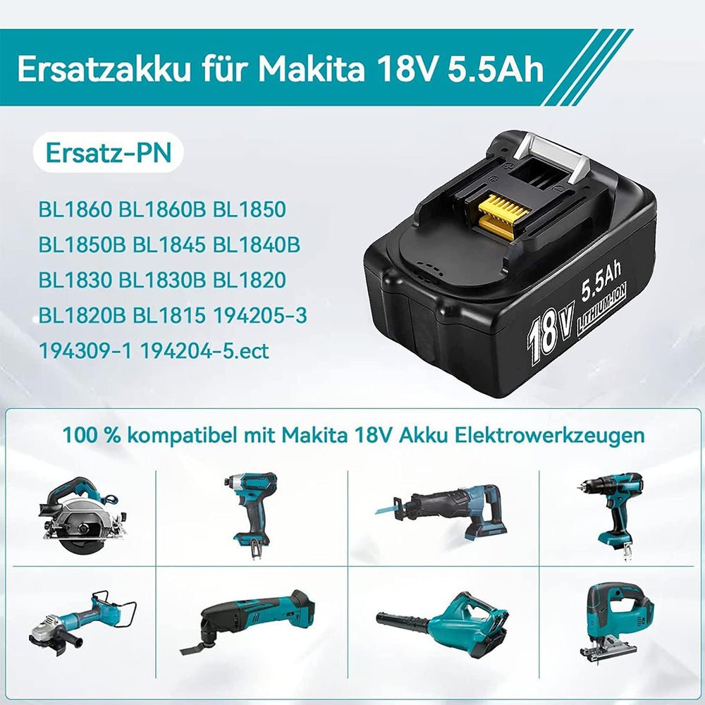 BL1850 18V 5.5Ah Ersatzakku für Makita 2-Stück/Kompatibel mit Makita 18V BL1830B BL1860B BL1820 LXT-400 - Dasbatteries