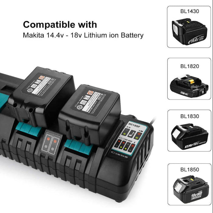 BL1850 5Ah & 4-Port 18V Lithium-Ionen-Ladegerät DC18SF für Makita 14,4V-18V Lithiumbatterie BL1890B BL1860 BL1850B BL1430 - Dasbatteries