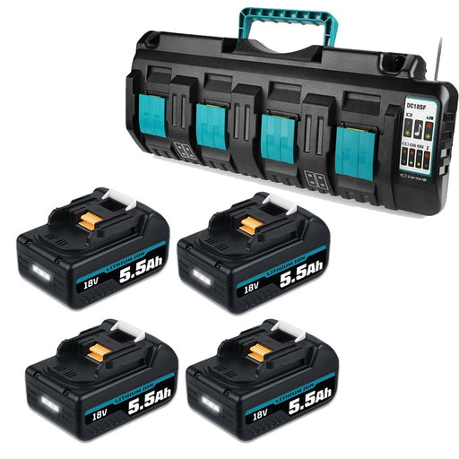 BL1850B 5.5Ah & 4-Port 18V Lithium-Ionen-Ladegerät DC18SF für Makita 14,4V-18V Lithiumbatterie BL1890B BL1860 BL1850B BL1430 - Dasbatteries