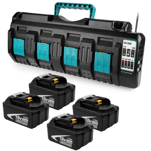 BL1860 6Ah für Makita & 4-Port 18V Lithium-Ionen-Ladegerät DC18SF 14,4V-18V Lithiumbatterie BL1890B BL1860 BL1850B BL1430 - Dasbatteries