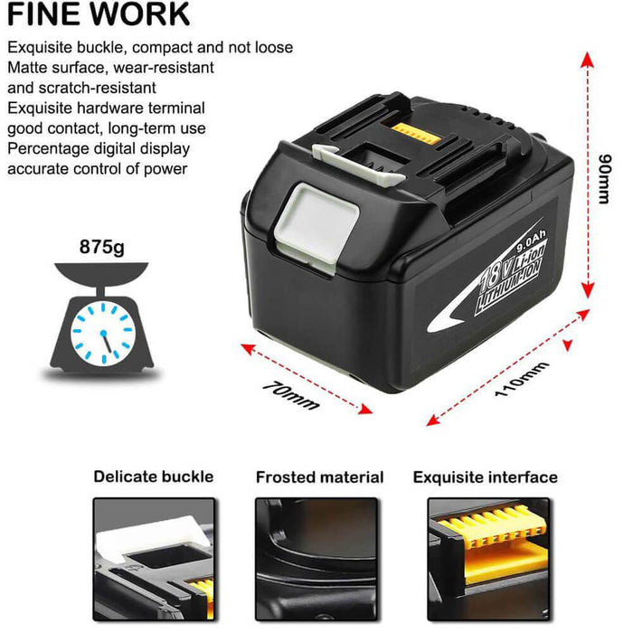 BL1890B 18V 9Ah Ersatzakku für Makita with LED 6-Stück/Kompatibel mit Makita 18V BL1830B BL1860B BL1820 LXT-400 - Dasbatteries