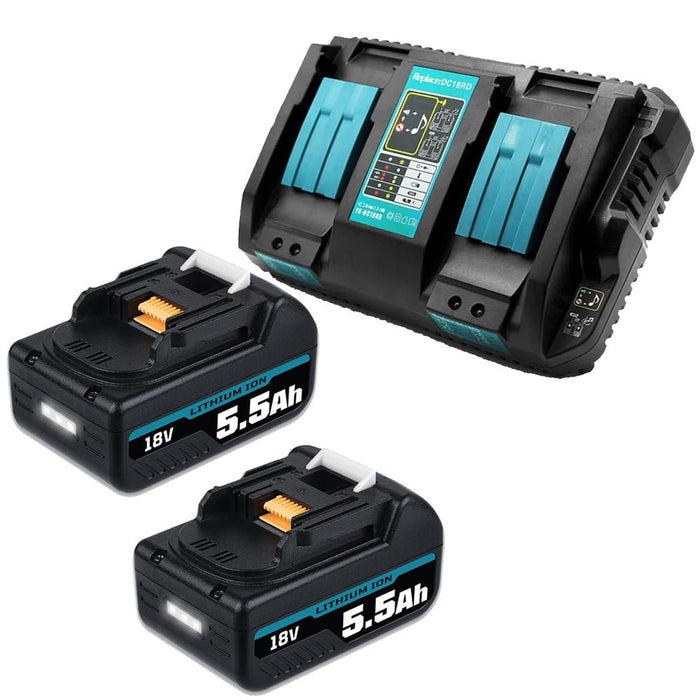 für Makita BL1850B 5.5Ah & Dual Port Ladegerät Starter Pack/Ersatz ladegerät 18V Batterieladegerät DC18RD Makita 18V LXT Lithium-Ionen-Akku - Dasbatteries