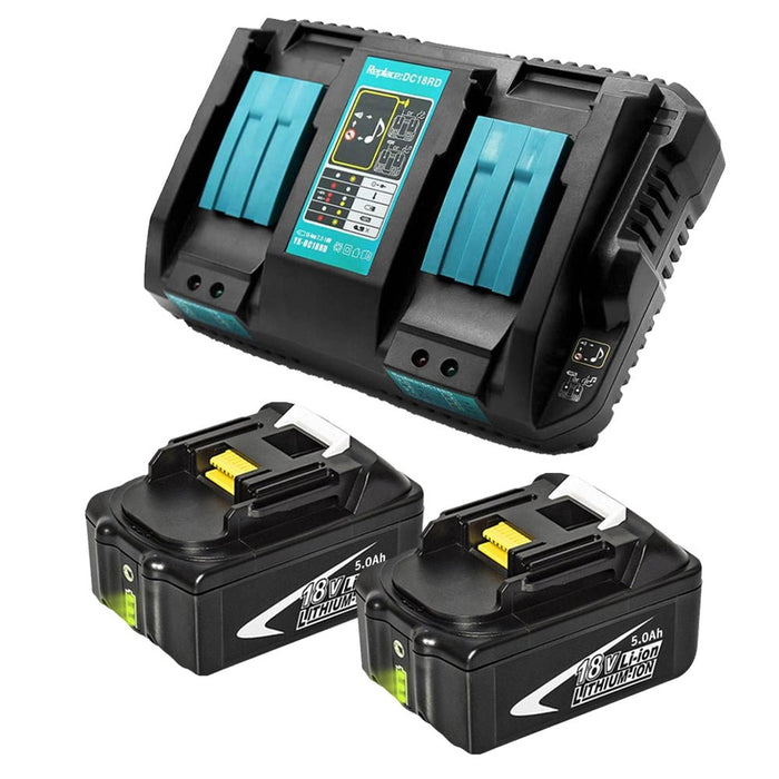 für Makita BL1850B 5Ah & Dual Port Ladegerät Starter Pack/Ersatz ladegerät 18V Batterieladegerät DC18RD Makita 18V LXT Lithium-Ionen-Akku - Dasbatteries