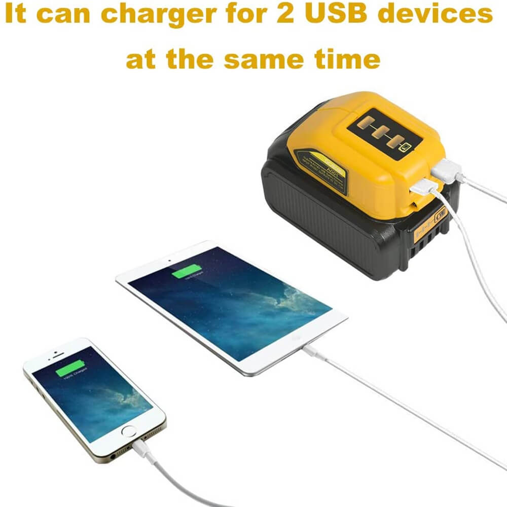 USB-Stromquelle 12V / 20V mit maximal 2 Anschlüssen Kompatibel mit Dewalt DCB090-Konvertern Dewalt USB-Ladeadapter für Lithiumbatterien - Dasbatteries